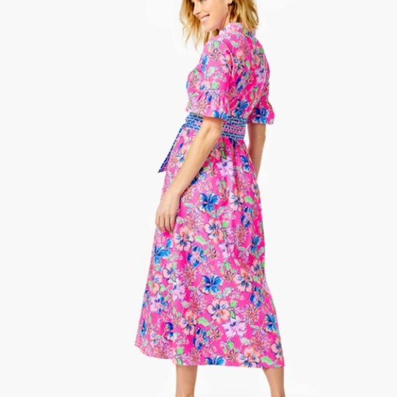 NWOT Women's LILLY PULITZER Marilisa Stretch Midi Dress Pink/Blue | Size 2 - Picture 4 of 14